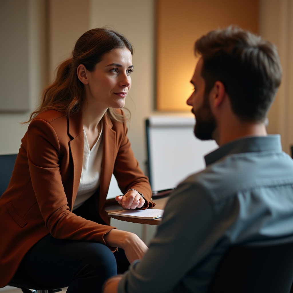 Facilitator oferind feedback personalizat unui participant