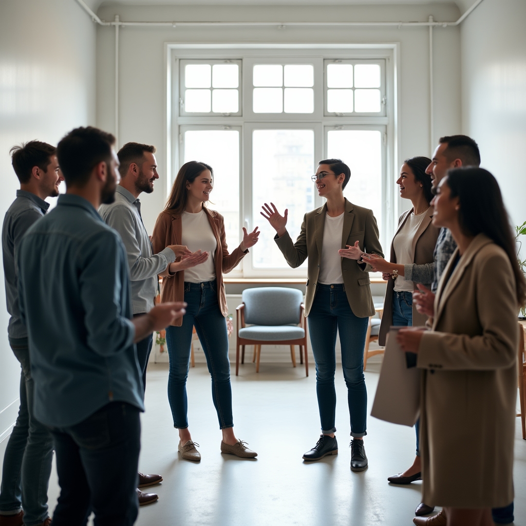 Grup de angajați în workshop de comunicare